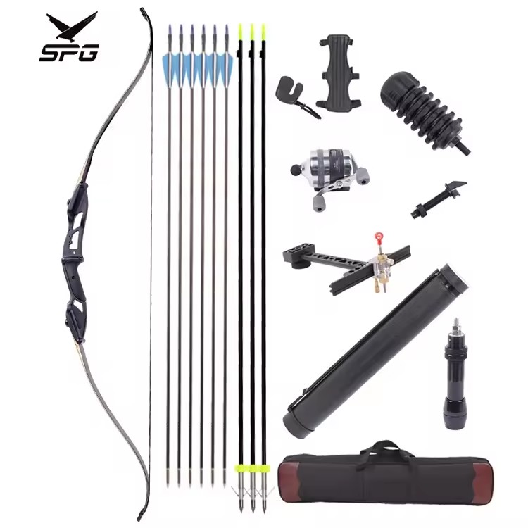 SPG Archery Recurve Bow And Arrow Set Metal Rest Fishing Reel Mount Guard Stabilizer Sight Tube Bag Outdoor Sports Equipment