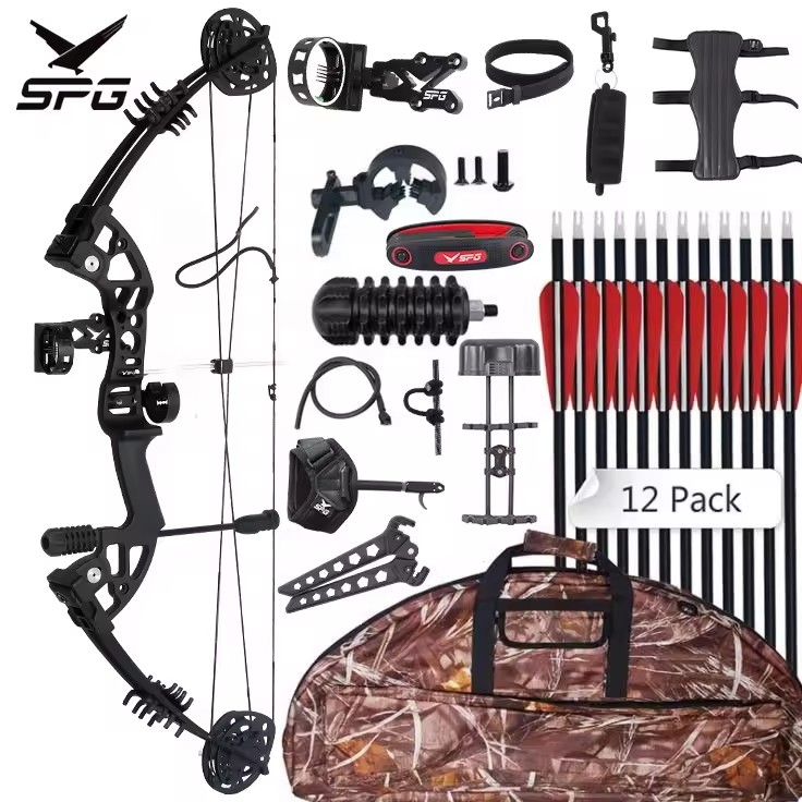 SPG Compound Bow Archery Hunting Metal Bow And Mixed Carbon Arrow Set Release Sight Rest Stabilizer Outdoor Sport Equipment