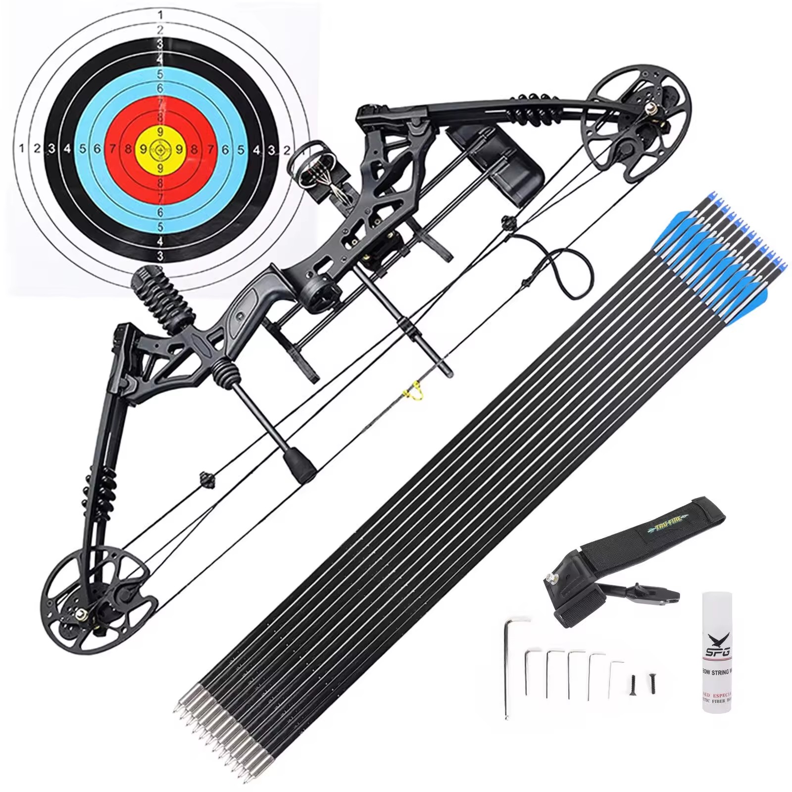 SPG Archery Compound Bow And Arrow Set Hunting Wrist Release Rubber Stabilizer Arrows Rest Target Practice Equipment Accessories