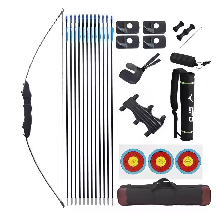 SPG Archery Takedown Recurve Bow And Arrow Set Wooden Fiberglass Arrow Rest Quiver Guard Target Practice Archer Accessories
