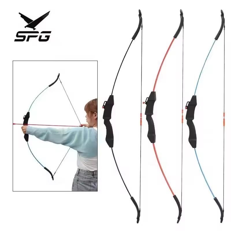 SPG Kids Archery Recurve Bow Set 15lbs Fiberglass Limb Sight Arrow Rest Outdoor Target Arrow Shooting Practice Game Gift Toy