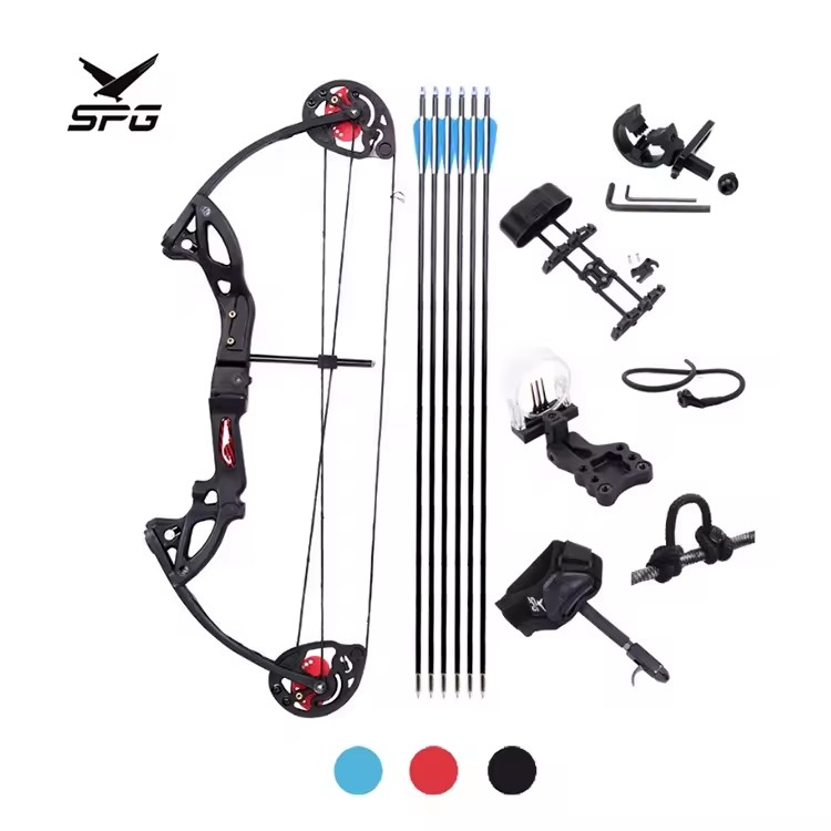 SPG Children Compound Pulley Bow Aechery Fiberglass Arrow Rest Quiver Sight Release D Loop Kid Toy Outdoor Sports Game Equipment