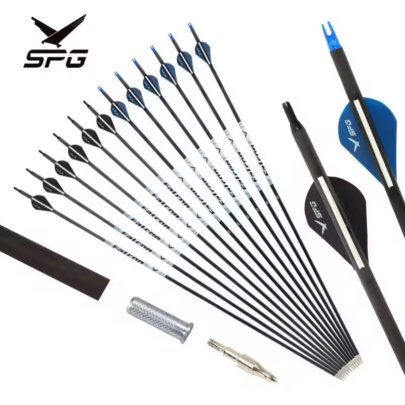 SPG Pure Carbon Arrow Archery 300 Spine 32 Inch Compound Recurve Bow Hunting Practice Fiber Plastic Vanes Nock Metal Point