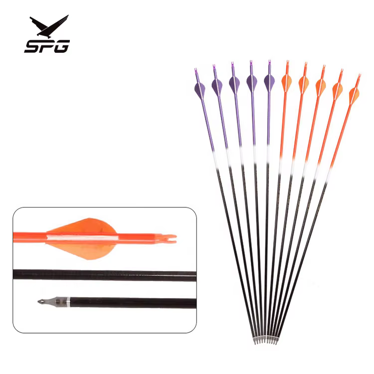 SPG Pure Carbon Arrow Shaft 6.2mm Traditional Straight Recurve Compound Hunting Bow Plastic Vane Change Tipe Hunter Accessories