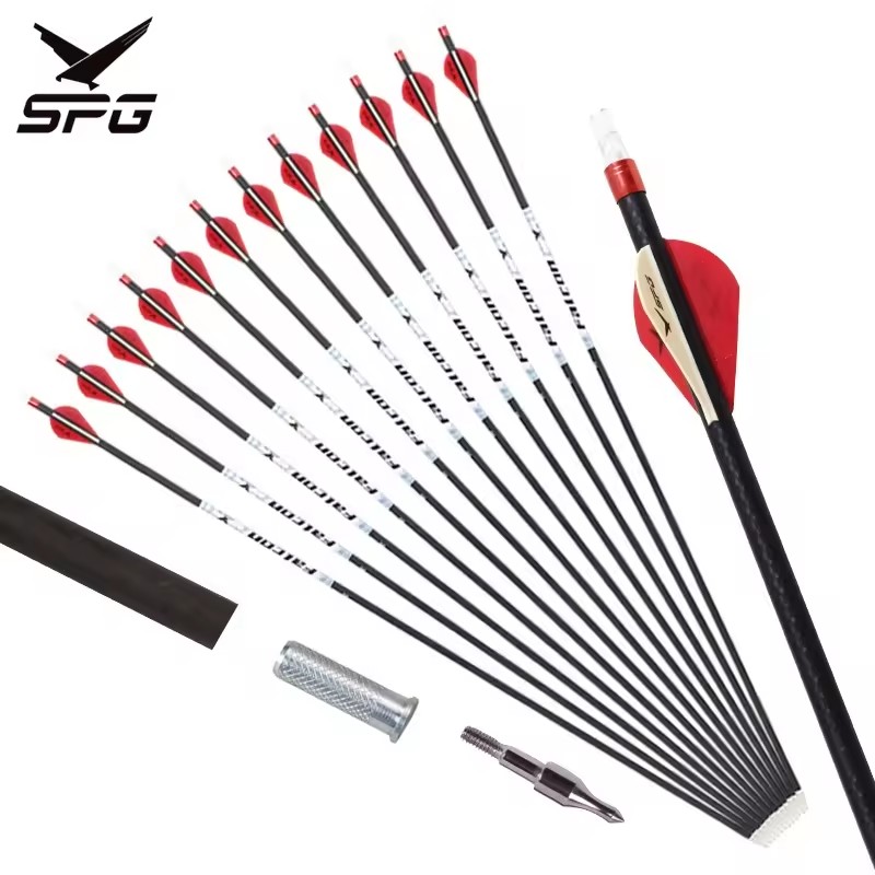 SPG Pure Carbon Arrow Archery Hunting Compound Recurve Straight Bow And Arrows Sets 32 inch 3K Fiber 300 Spine ID 6.2mm Shaft
