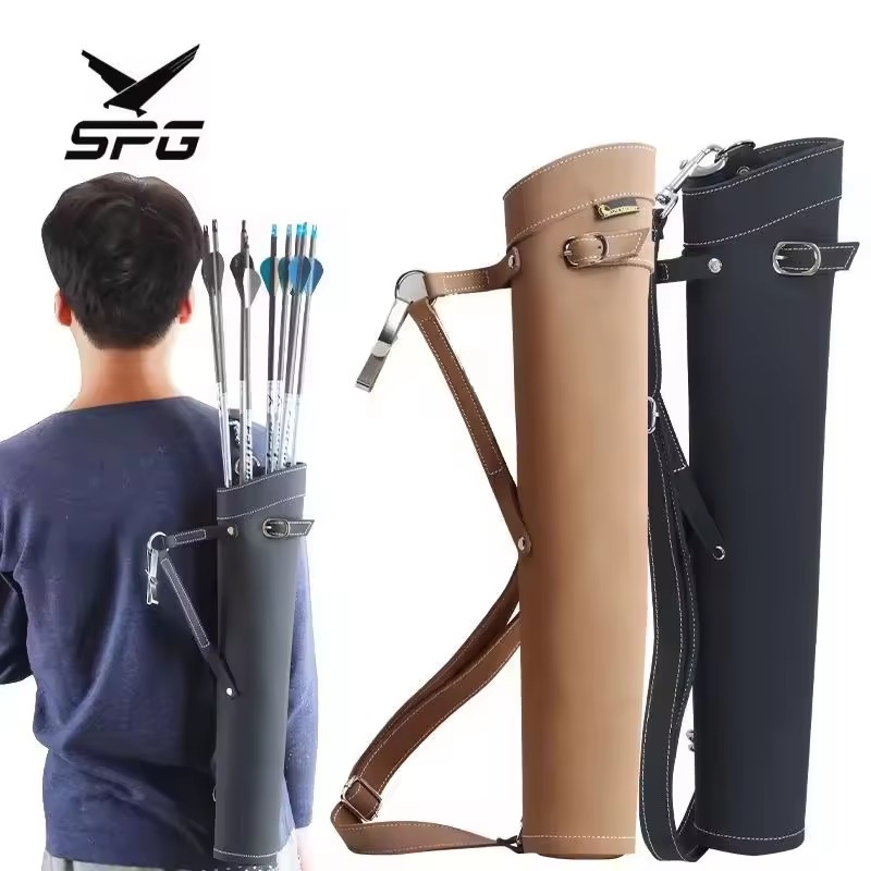 SPG Archery Arrow Bag Bow and Arrow Outdoor Hunting Equipment Traditional Recurve Takedown Longbow Waist Leather Arrows Quiver