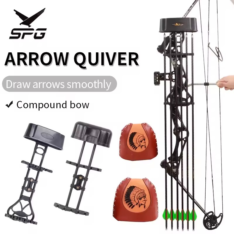 SPG Archery Arrow Quiver Compound Bow Leather Accessories Recurve Longbow Bow Hunting Fiberglass Carbon Arrows Case Bag Holder