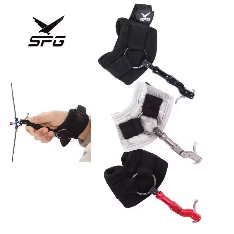 SPG Compound Bow Release Archery Hunting Arrows Wrist 360 Rotating Caliper Stainless Steel Aids Leather Equipment