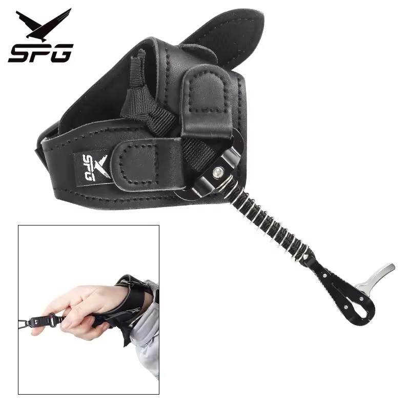 SPG Compound Bow Release Aid Right Hand Archery PU Leather Adjusted Wrist Release Caliper Portable Hunting Accessory Tools