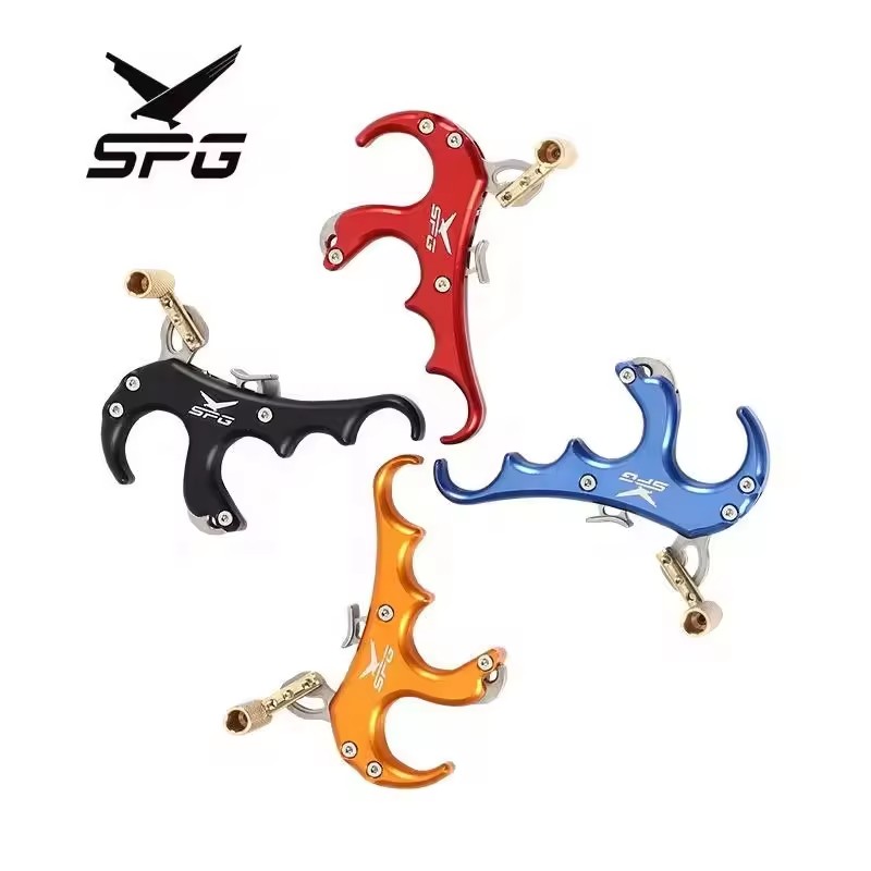 SPG Archery 4 Finger Bow Release Aids Aluminum Alloy Caliper Thumb Triggers Grip Adjustable Release for Compound Bow Hunting