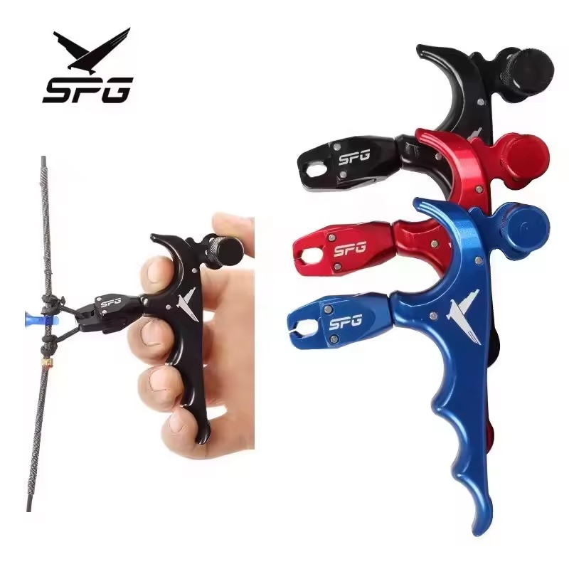 SPG Compound Bow Release Aids Aluminum Alloy 360 Degrees Rotate 4 Finger Grip Thumb Caliper Archery Hunting Training Accessories