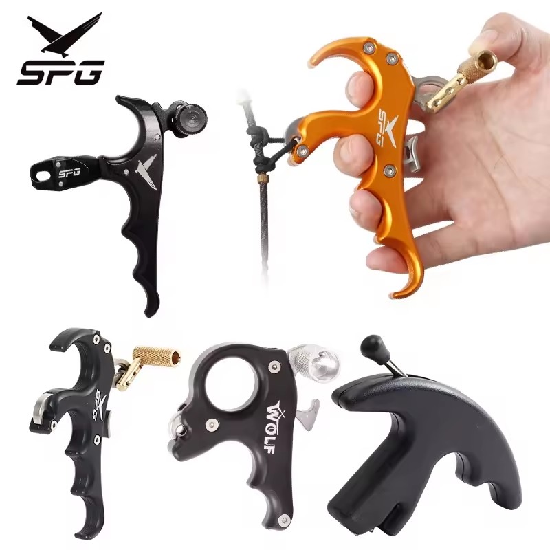 SPG Compound Bow Release Aid Archery Accessories Kit Professional Hunting 3/4 Finger Adjustable Triggers Grip Thumb Caliper