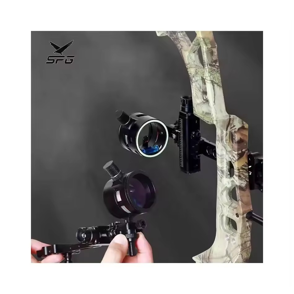 SPG Compound Bow Sight Archery Single Pin Target Hunting Competition Micro-Adjustment Lens Lights Long Shaft Accessories