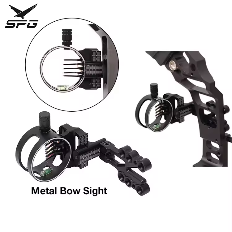 SPG Archery Compound Bow Sight 5 Pins Trophy Ridge React Micro-Click Replacement Optical Fiber View Metal Aiming Accessories