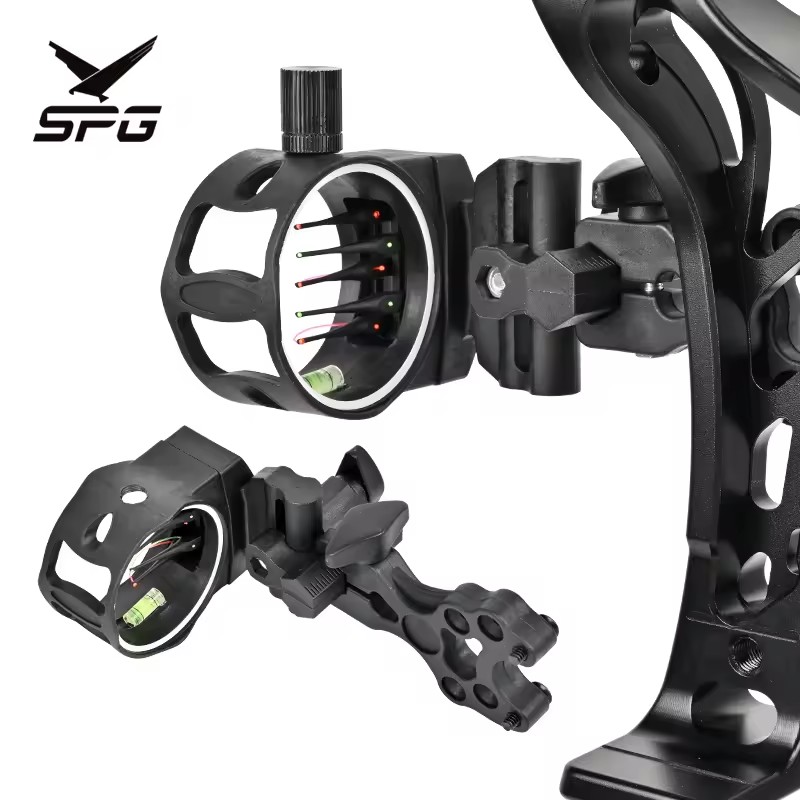 SPG Archery 5 Pin Compound Bow Sight Pully Hunting Alloy Plastic Accessories Fiber Optics Quickly Adjustable Replacement Tool
