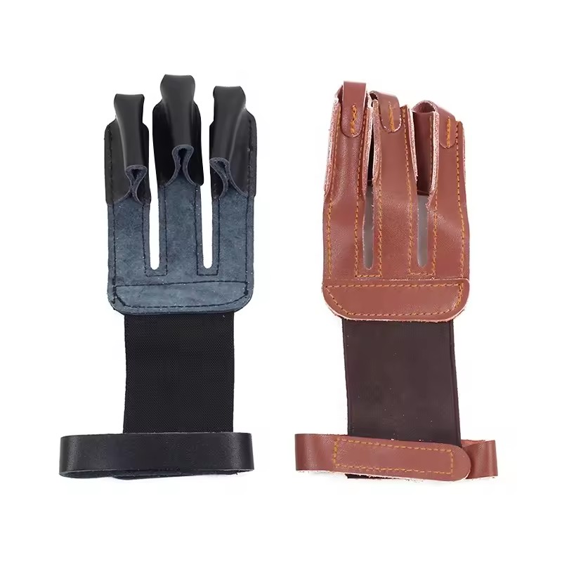 SPG Archery Gloves Finger Tab Three Fingers Traditional Bow Takedown Longbow Leather Protective Hand Guard Gear Set Equipment