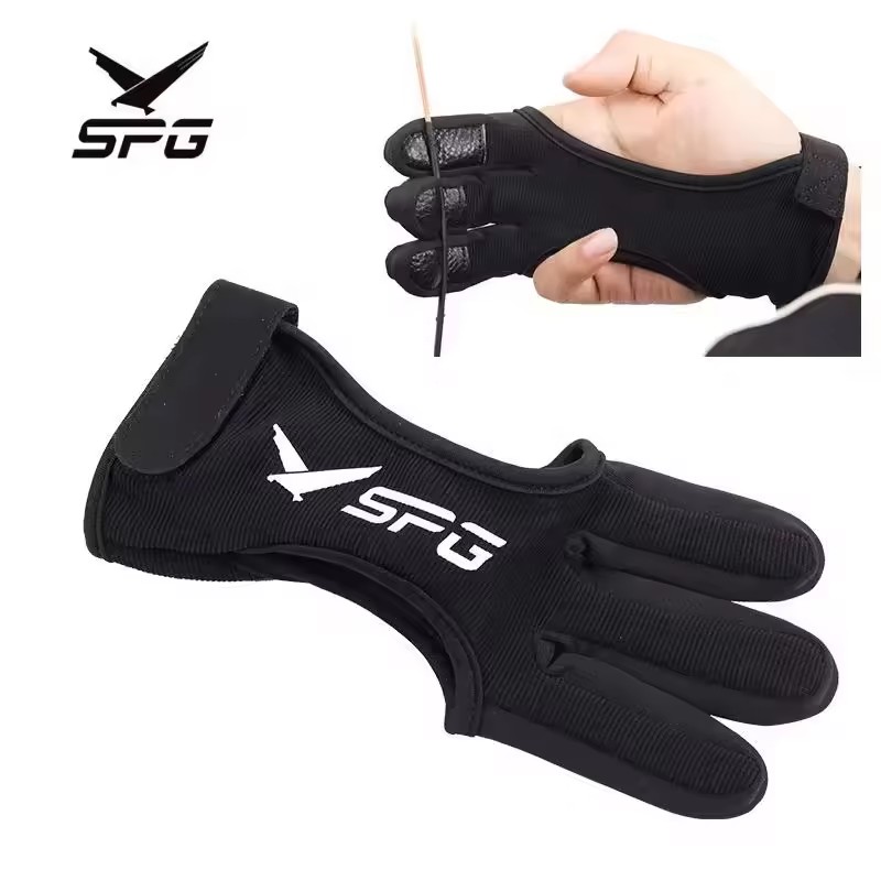 SPG Archery Gloves 3 Finger Hand Thumb Guard Recurve Takedown Bow and Arrow Set Adjustable Handmade Protective Arm Equipment