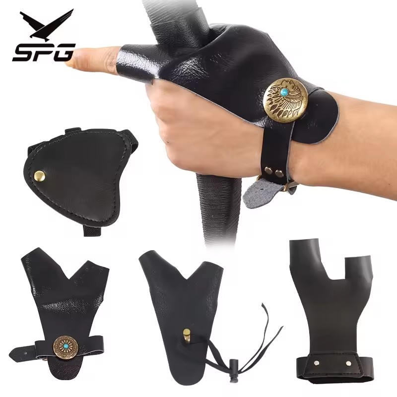 SPG Archery Bow Hand Guard Traditional Recurve Bow and Arrow Set Hunting Finger Guards Leather Hands Protector Accessories