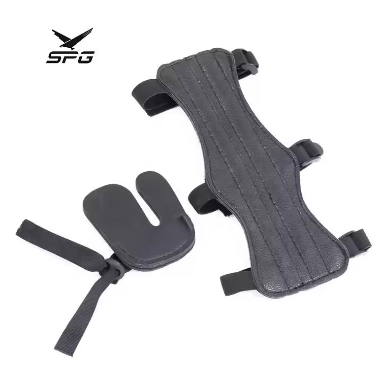 SPG Archery Arm Guard Set Recurve Bow Training Lightweight Soft Leather Forearm Adjustable Protector Finger Tab Armguard Sets