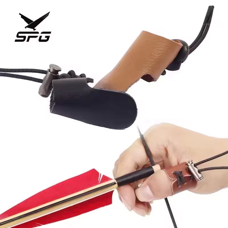 SPG Archery Finger Guard Leather Traditional Mongolian Bow Longbow Handmade Cowhide Protective Adjustable Trainer Thumb Ring