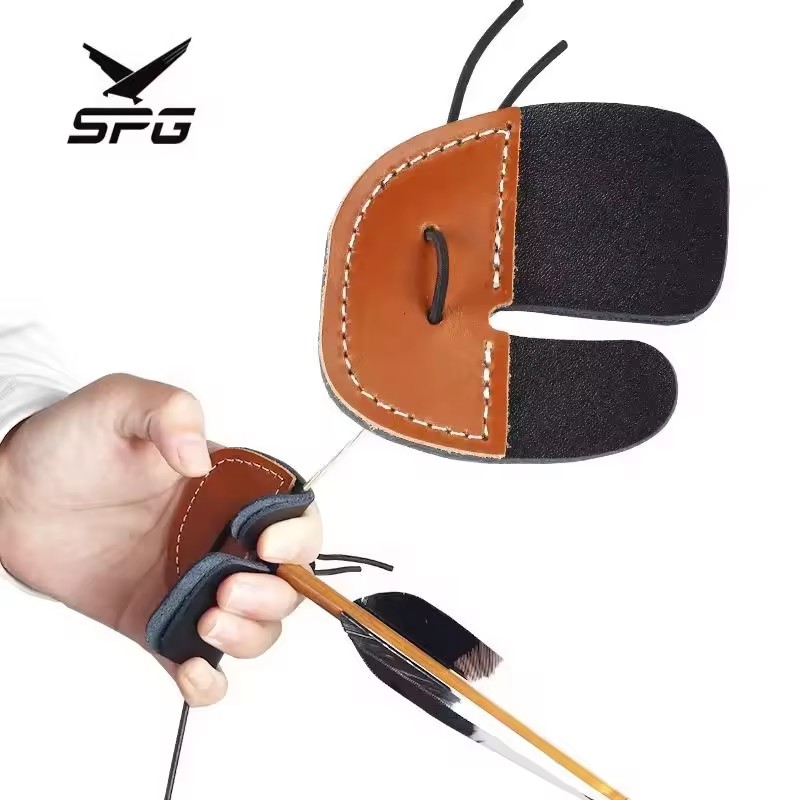 SPG Archery Finger Guard Recurve Bow Traditional Mongolian Longbow Practice Accessories Leather Protective Hands Equipment
