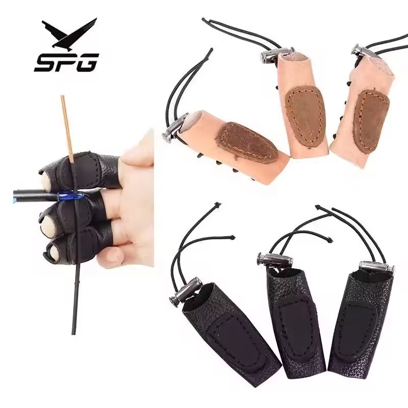 SPG Archery Finger Guard Tab Traditional Recurve Bow Mongolian Longbow Three Fingers Leather Handmade Thumb Rings Protector
