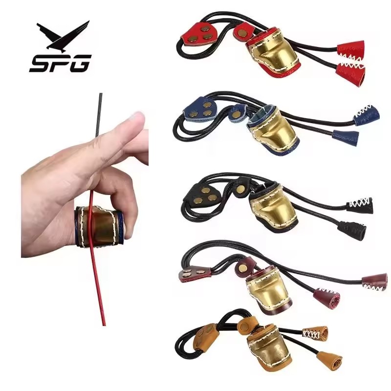 SPG Archery Thumb Ring Gear Brass Leather Finger Guard Alibow Traditional Bow And Arrow Set Adjustable Release Protector