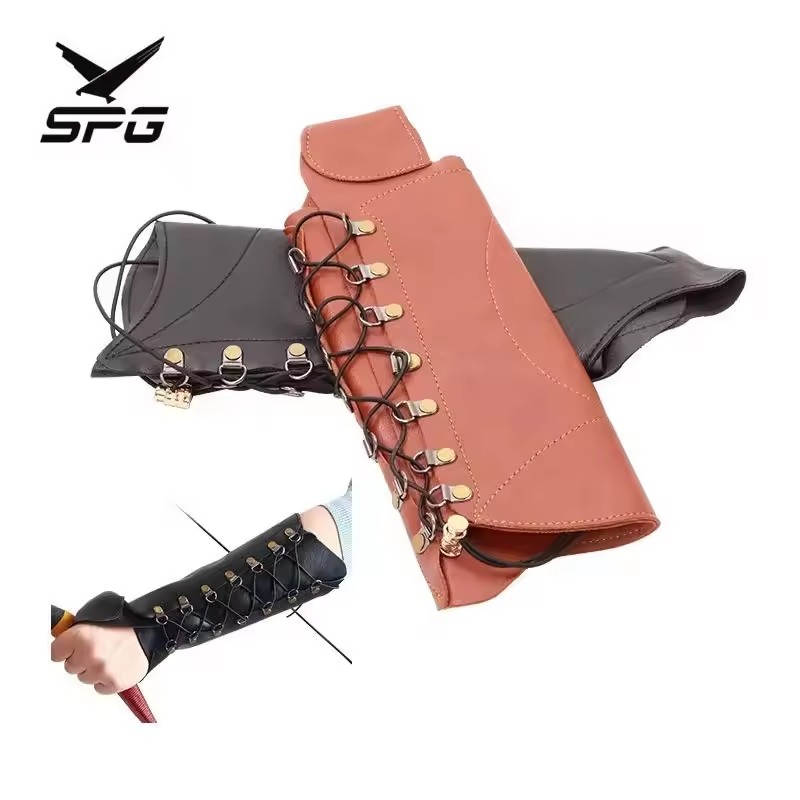 SPG Archery Arm Guard Traditional Recurve Bow Cowhide Leather Accessories Lightweight Hunting Target Adjustable Arms Protector