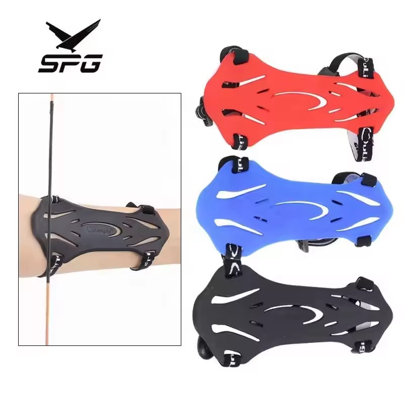 SPG Arm Guard Archery Rubber Protective Gears Tab Traditional Recurve Bow Longbow Hunting Training Silicon Forearm Protector