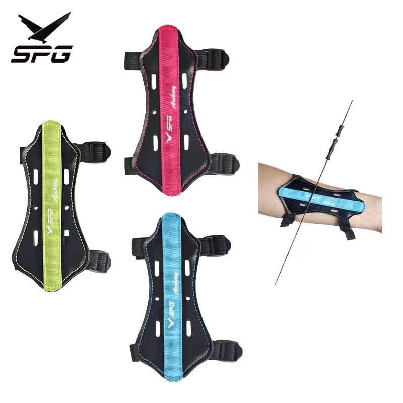 SPG Archery Kids Arm Guard Hunting Recurve Straight Bow And Arrow Set Pu leather Adjustable Training Forearm Protector Equipment