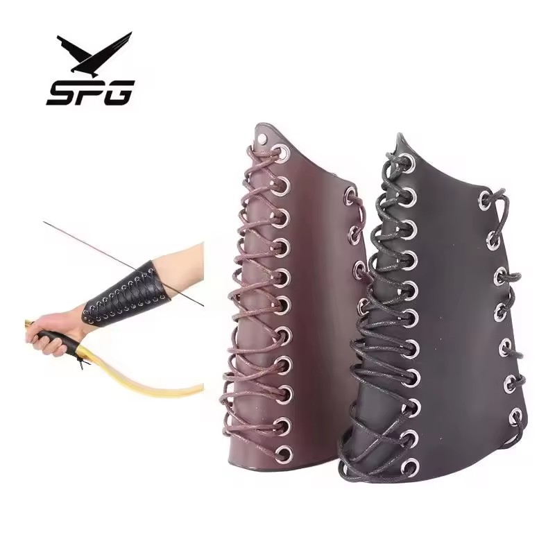 SPG Bow Arm Guard Archery Bows And Arrow Set Hunting Traditional Longbow Adjustable Leather Outdoor Protective Forearm Equipment