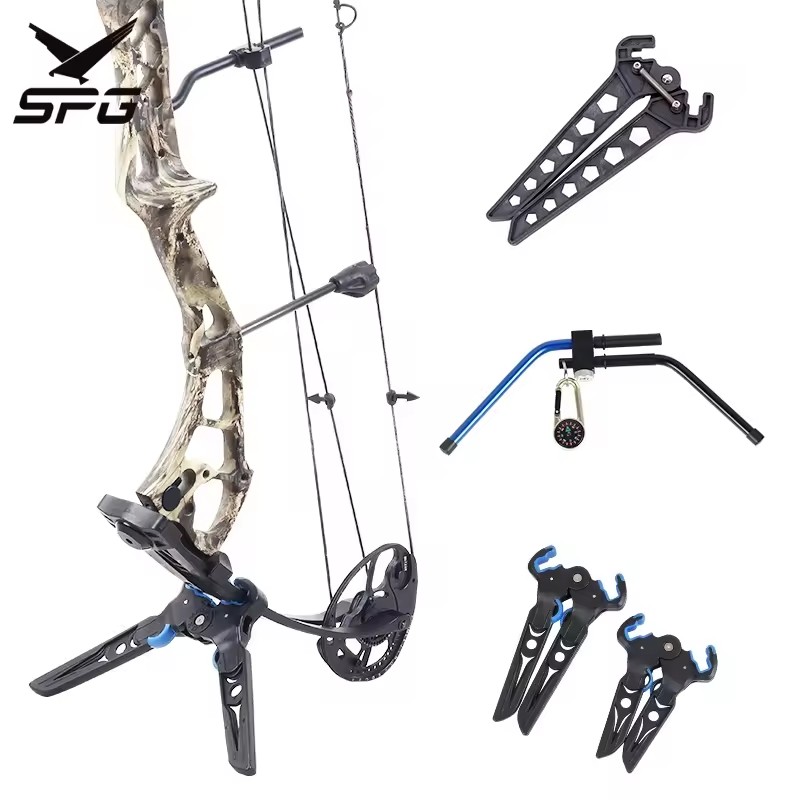 SPG Archery Compound Bow Stand Adjustable Foldable Triangle Composite Bows Frame Clip Rack Accessories Hunting Bracket Holder