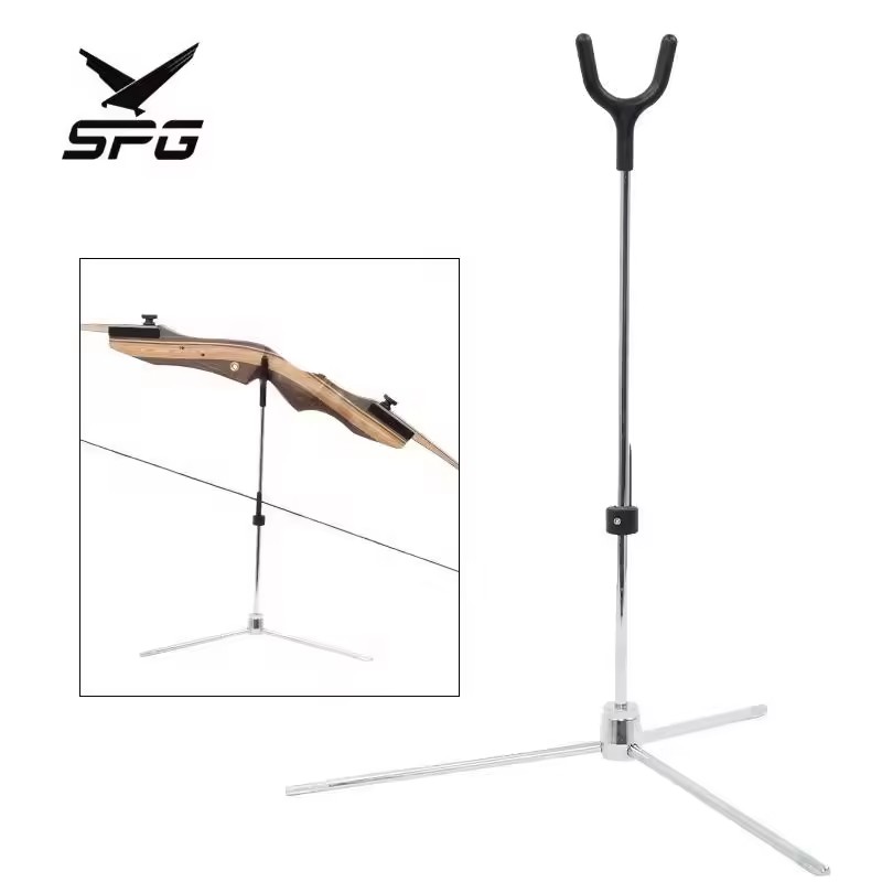 SPG Archery Bow Stand Hunting Recurve Competition Straight Bows Stainless Steel Triangular Bracing Stability Portable Equipment