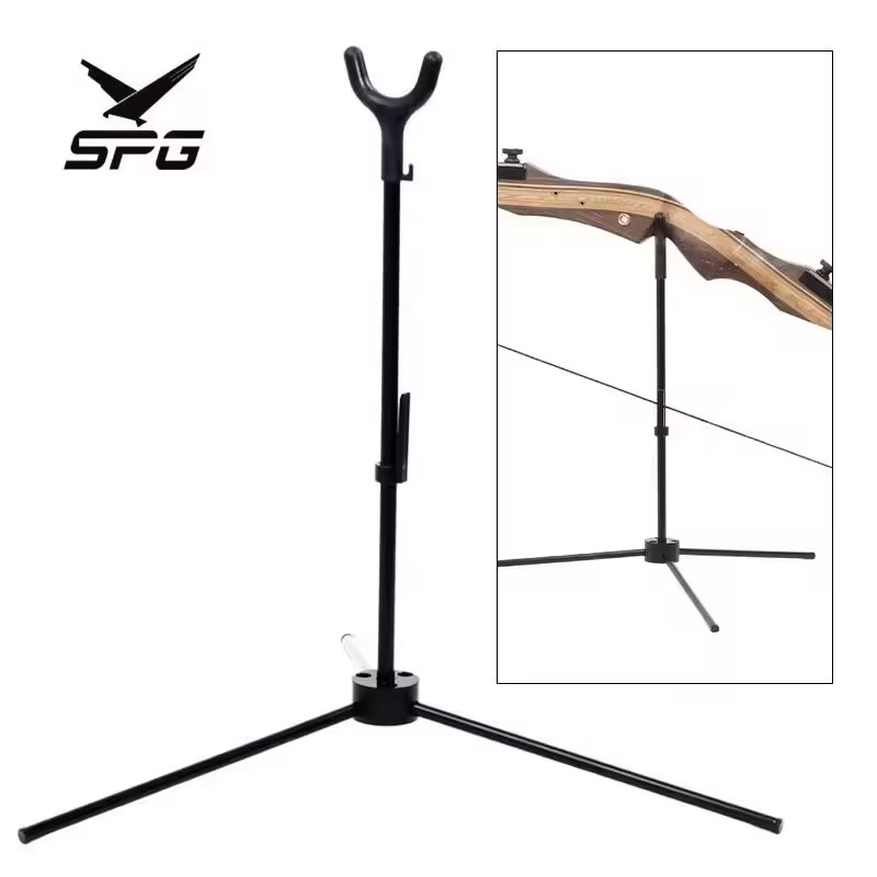 SPG Archery Recurve Bow Stand Folding Tag Stainless Steel Holder Traditional Takedown Longbow Hunting Outdoor Fiberglass Bracket