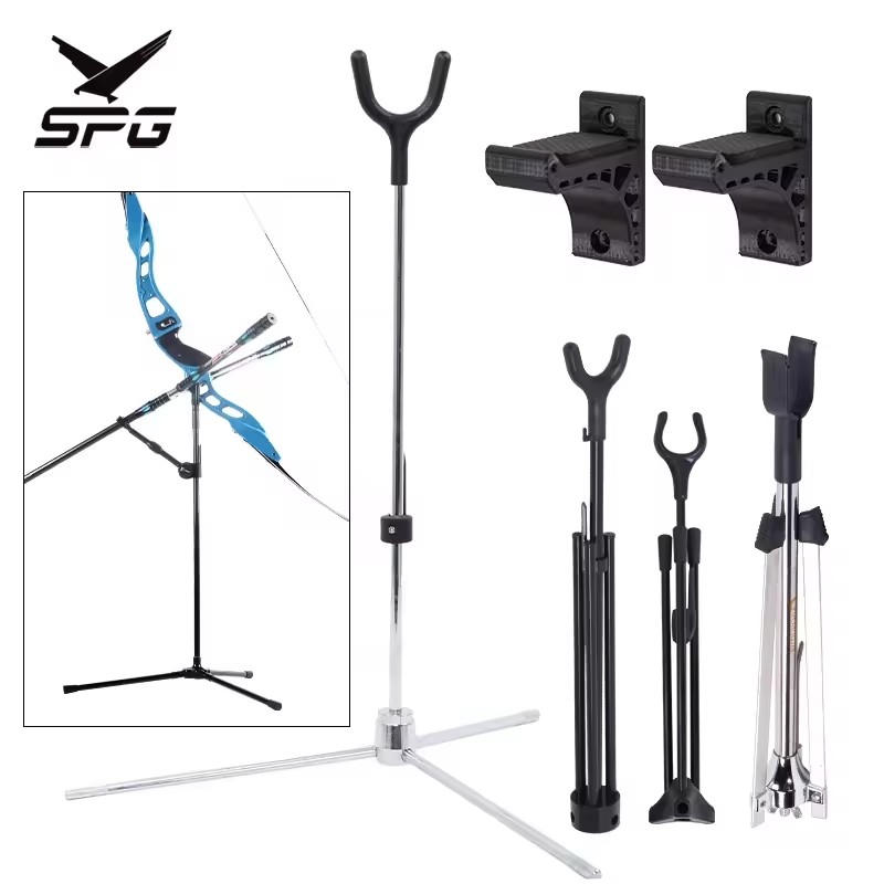 SPG Recurve Bow Stand Foldable Archery Tag High Holder Target Takedown Bows Longbow Hunting Shooting Outdoor Fiberglass Rack