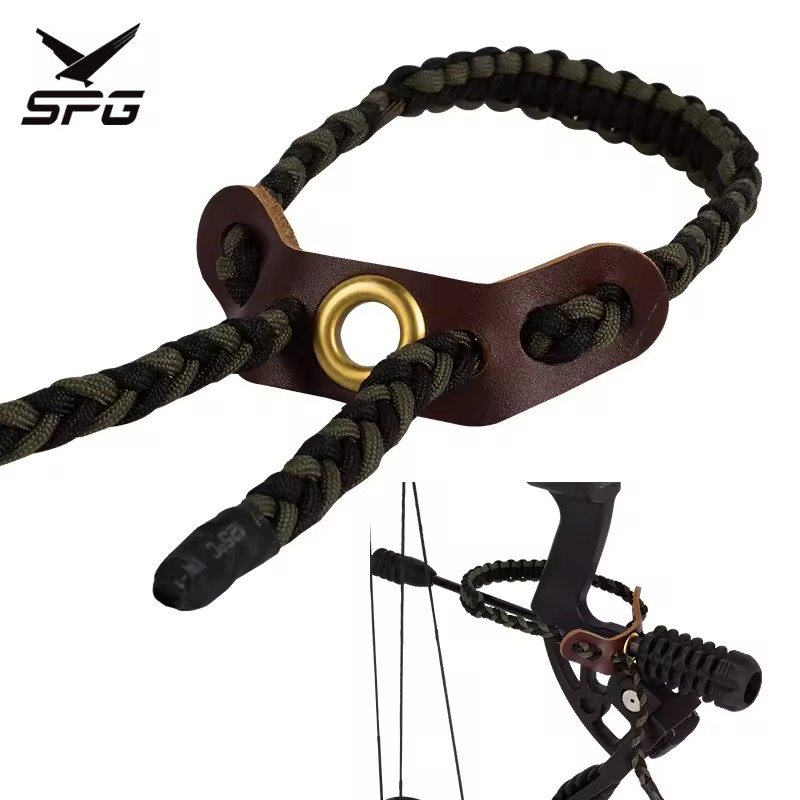 SPG Archery Wrist Sling Compound Recurve Bow Longbow Hunting Nylon Wrist Strap Braided Adjustable Leather Protective Accessories