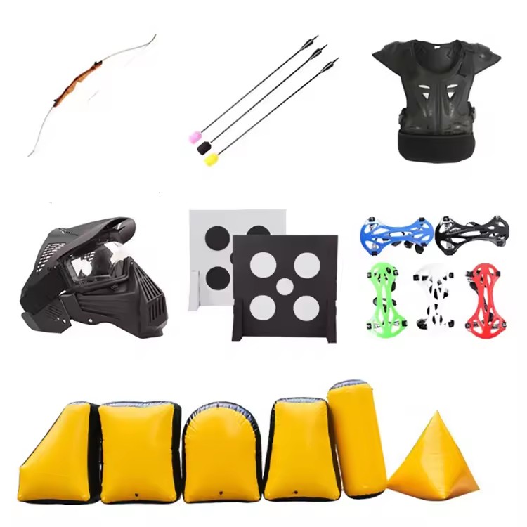 SPG CS Archery Tag Set Recurve Bow Inflatable Paintball Bunkers Foam Tips Arrows Hunting Safety Combat Equipment for 10 Men