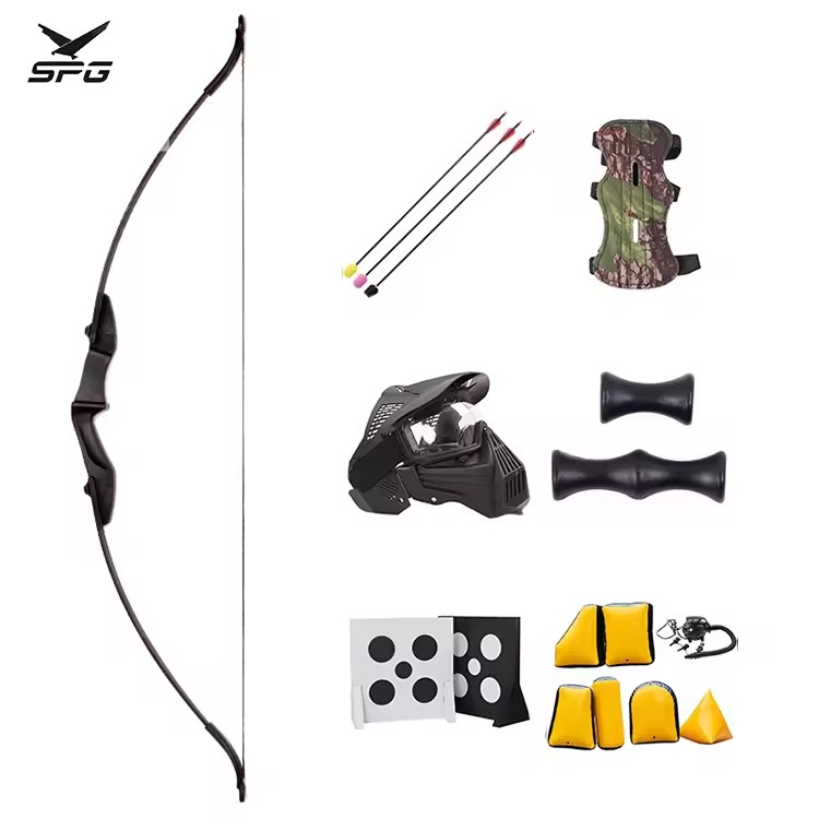 SPG CS Archery Combat Tag Recurve Bow and Arrow Set Hunting Equipment Inflatable Bunkers Safe Foam Tip Arrows for 10 People